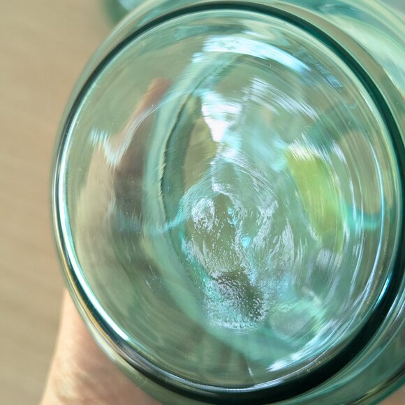 Vintage 2 LUMINARC aqua blue glass storage jars, Coastal FRENCH apothecary jars - Picture 5 of 6